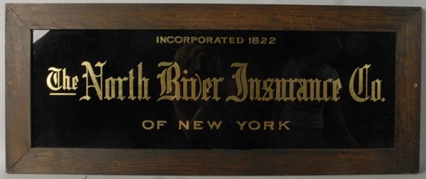 REVERSE PAINTED NORTH RIVER INSURANCE SIGN.       
