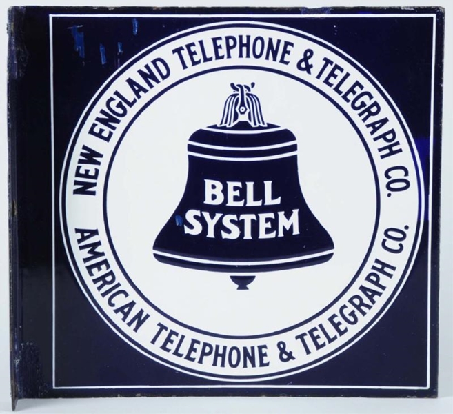 PORCELAIN DOUBLE-SIDED BELL TELEPHONE FLANGE SIGN 