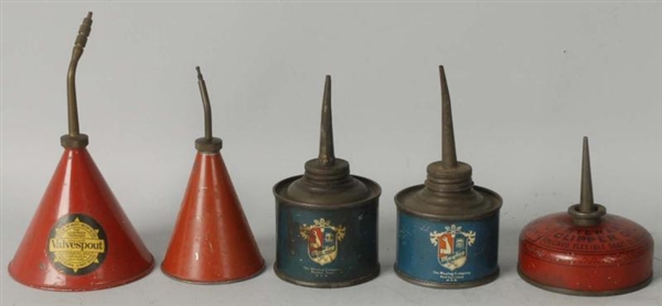 LOT OF 5: SMALL ADVERTISING OIL CANS.             