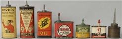 LOT OF 7: SMALL ADVERTISING OIL CANS.             