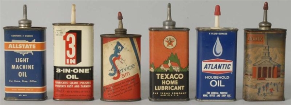 LOT OF 6: ADVERTISING OIL CANS.                   