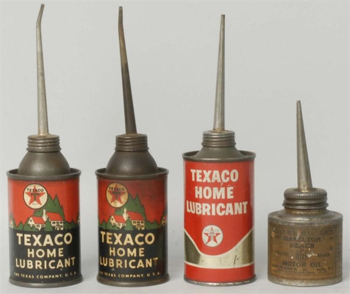 LOT OF 4: SMALL ADVERTISING OIL CANS.             