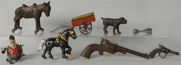 LOT OF ASSORTED CAST IRON TOYS & PARTS.           