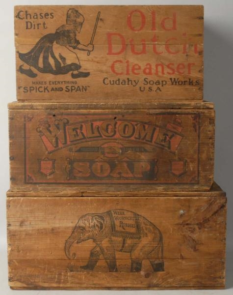 LOT OF 3: ADVERTISING WOODEN CRATES.              