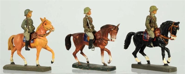 LOT OF 3: ELASTOLIN MOUNTED GERMAN ARMY OFFICERS. 