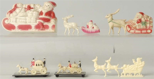 LOT OF 6: CELLULOID CHRISTMAS DECORATIONS.        