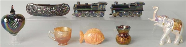 LOT OF 8: FIGURAL CARNIVAL GLASS PIECES.          