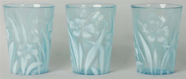 LOT OF 3: EARLY BLUE GLASS TUMBLERS.              