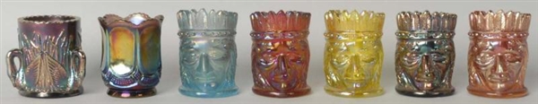 LOT OF 7: CARNIVAL GLASS TOOTHPICK HOLDERS.       