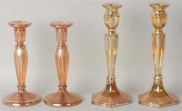 LOT OF 2: CARNIVAL GLASS CANDLESTICK PAIRS.       