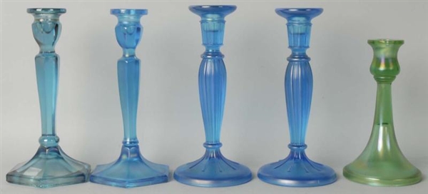 LOT OF CARNIVAL GLASS CANDLESTICK PAIRS.          