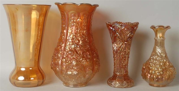 LOT OF 4: LARGE CARNIVAL GLASS VASES.             