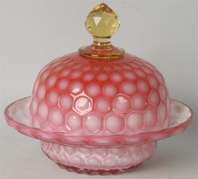 VICTORIAN ART GLASS COVERED DISH.                 