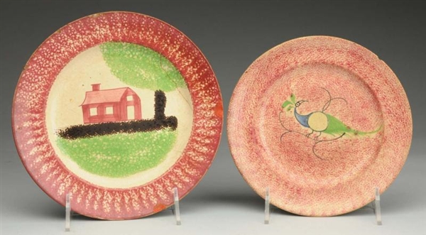 LOT OF 2: RED SPATTERWARE PLATES.                 