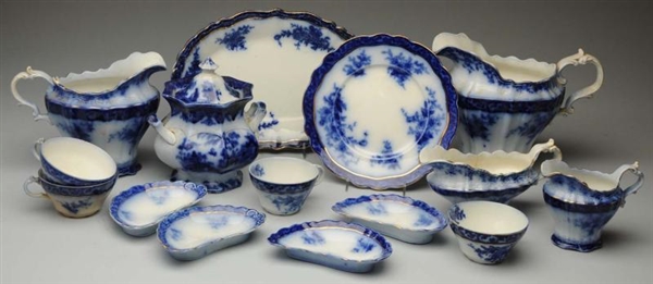 SET OF 24: PIECES OF FLOW BLUE CHINA.             