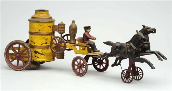 EARLY TIN & CAST IRON HORSE-DRAWN FIRE PUMPER TOY 