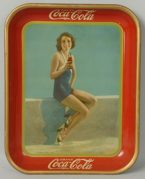 1933 COKE SERVING TRAY WITH GIRL IN BLUE.         