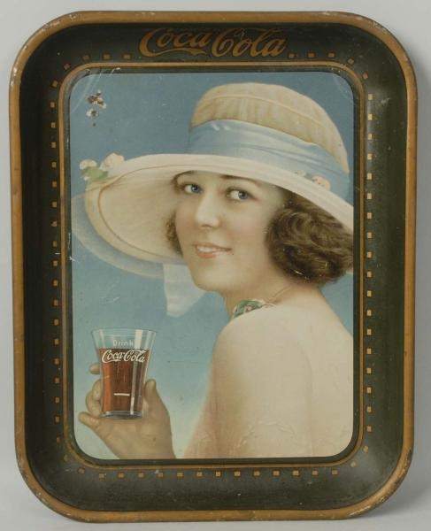 1921 COKE SERVING TRAY WITH GIRL IN LARGE HAT.    