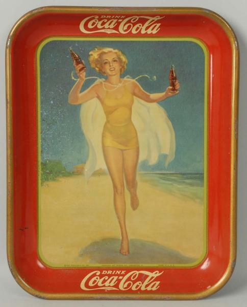 1937 COKE SERVING TRAY WITH RUNNING GIRL.         