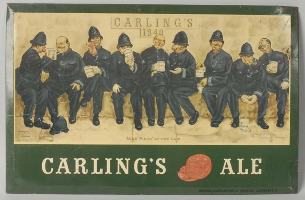 TIN OVER CARDBOARD CARLINGS ALE ADVERTISING SIGN. 