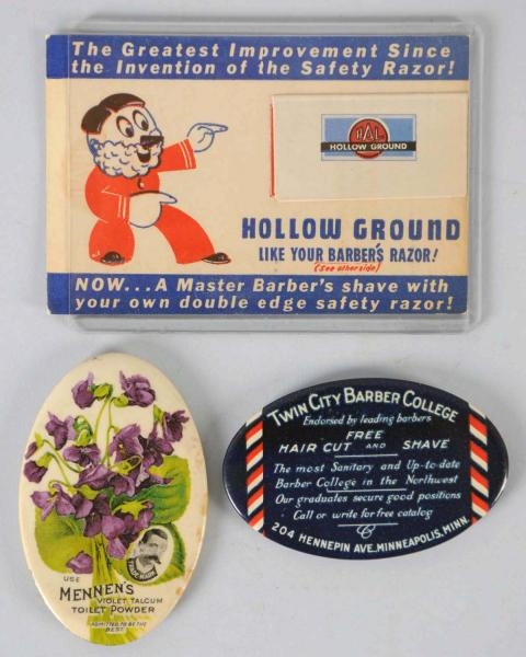 LOT OF 3: SMALL BARBER SHOP ADVERTISING PIECES.   