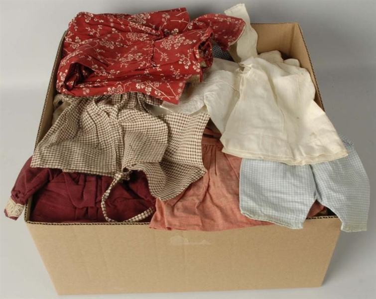 BOX LOT OF ANTIQUE DOLL CLOTHES.                  