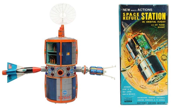 TIN LITHO BATTERY-OPERATED SPACE REFUEL STATION.  