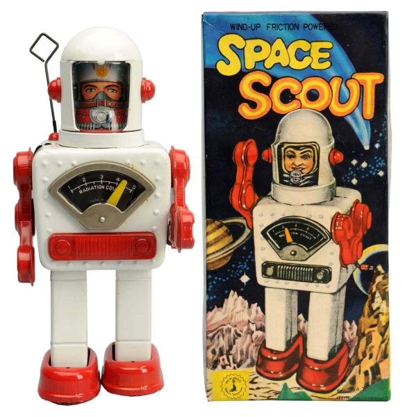 TIN LITHO & PAINTED CRANK-WIND SPACE SCOUT.       