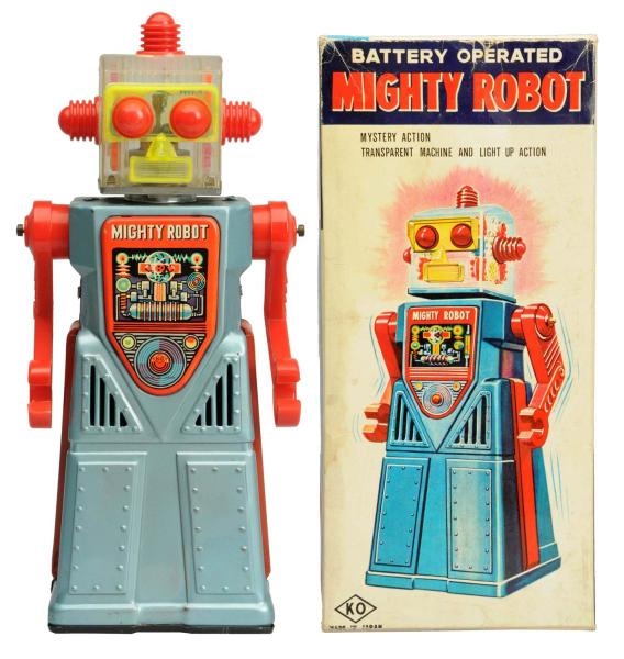 TIN LITHO & PAINTED BATTERY-OPERATED MIGHTY ROBOT 