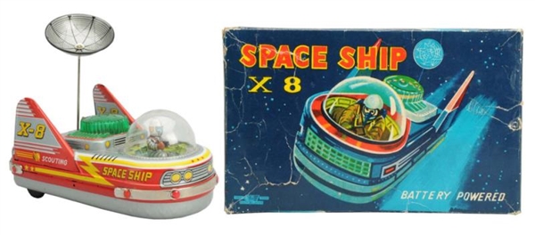 TIN LITHO BATTERY-OPERATED SPACESHIP X-8.         