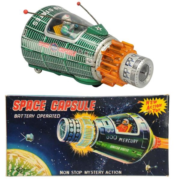 TIN LITHO BATTERY-OP SPACE CAPSULE WITH SMOKE.    