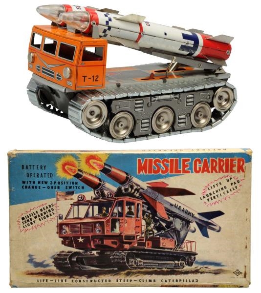 TIN LITHO BATTERY-OPERATED MISSILE CARRIER.       