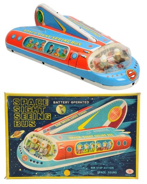 TIN LITHO BATTERY-OPERATED SPACE SIGHTSEEING BUS. 