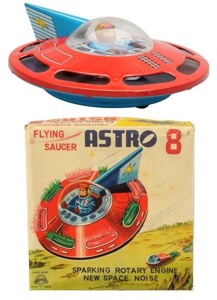 TIN LITHO FRICTION FLYING SAUCER ASTRO 8.         