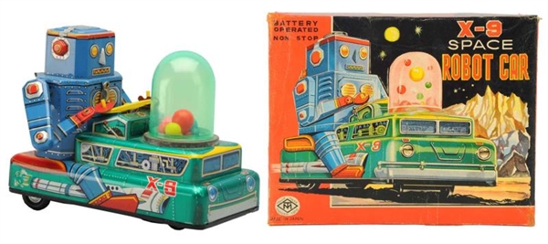 TIN LITHO BATTERY-OPERATED X-9 SPACE ROBOT CAR.   