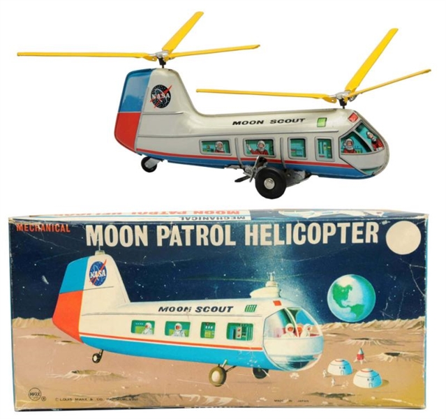 TIN LITHO WIND-UP MOON PATROL HELICOPTER.         