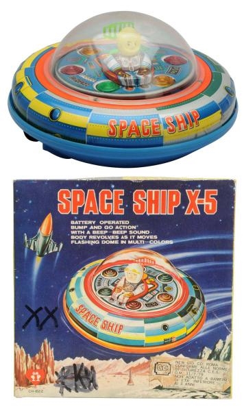 TIN LITHO & PLASTIC SPACE SHIP X5.                
