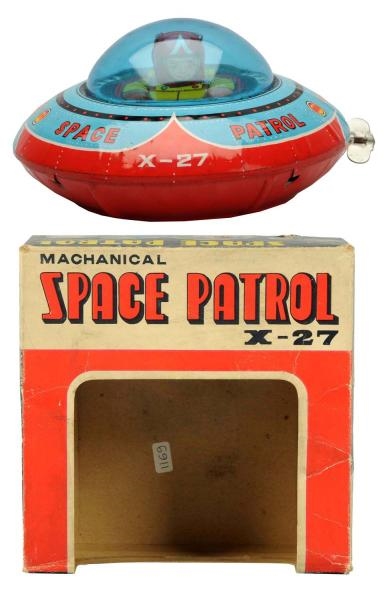 TIN LITHO WIND-UP SPACE PATROL FLYING SAUCER.     
