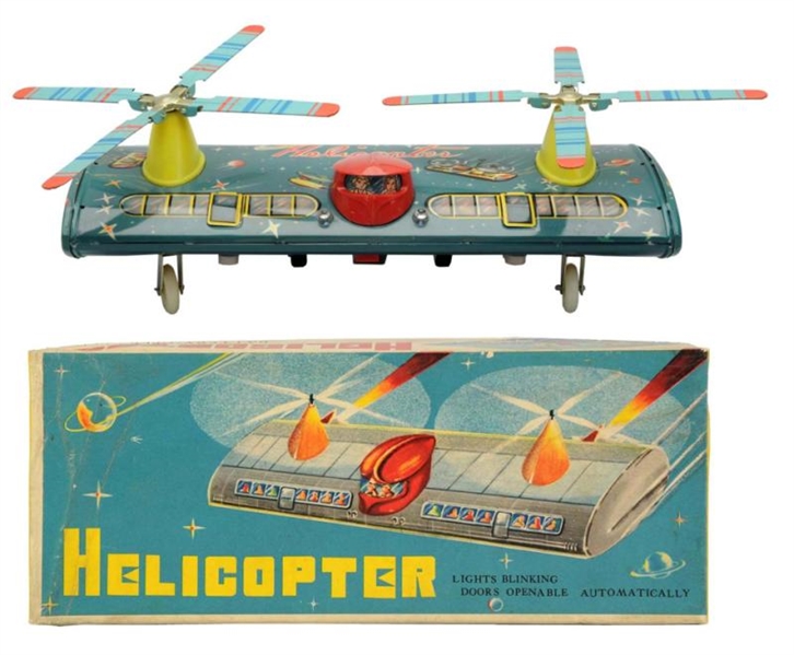 TIN LITHO BATTERY-OP SPACE HELICOPTER ME-362.     