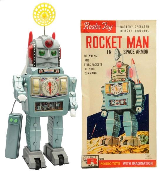 TIN LITHO PAINTED BATTERY-OPERATED ROCKET MAN.    