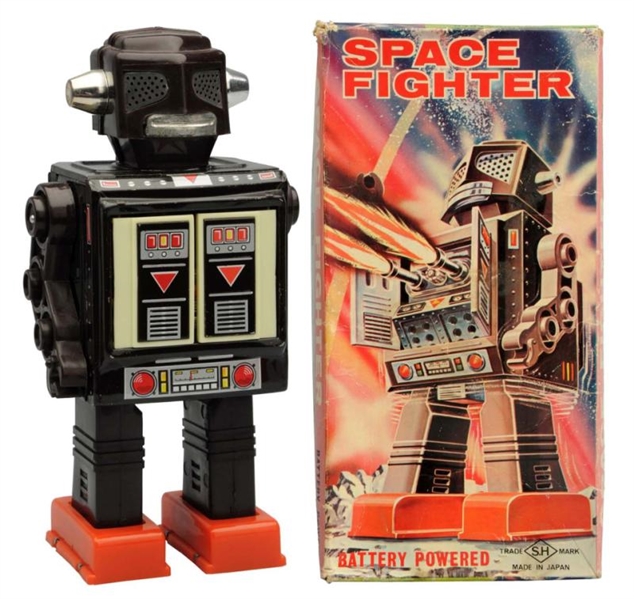 TIN LITHO BATTERY-OPERATED SPACE FIGHTER ROBOT.   