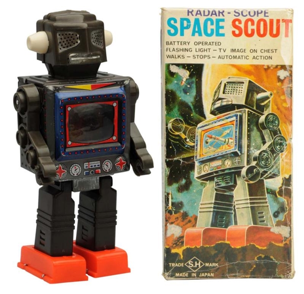 TIN LITHO BATTERY-OPERATED SCOPE SPACE SCOUT.     