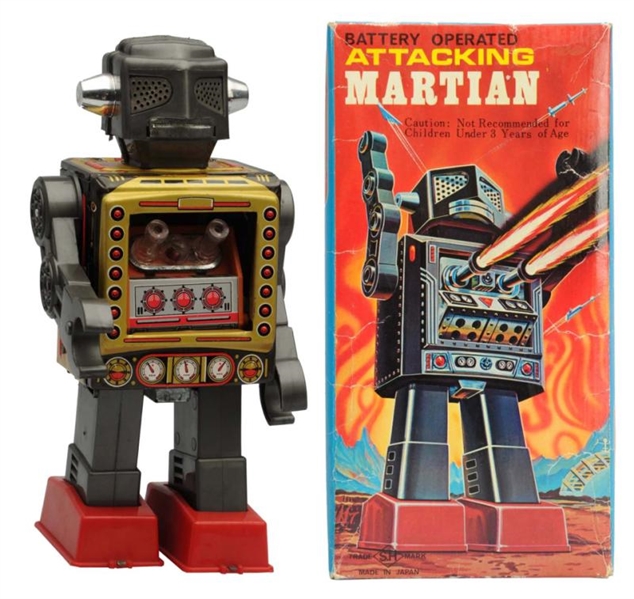 TIN LITHO BATTERY-OPERATED ATTACKING MARTIAN.     
