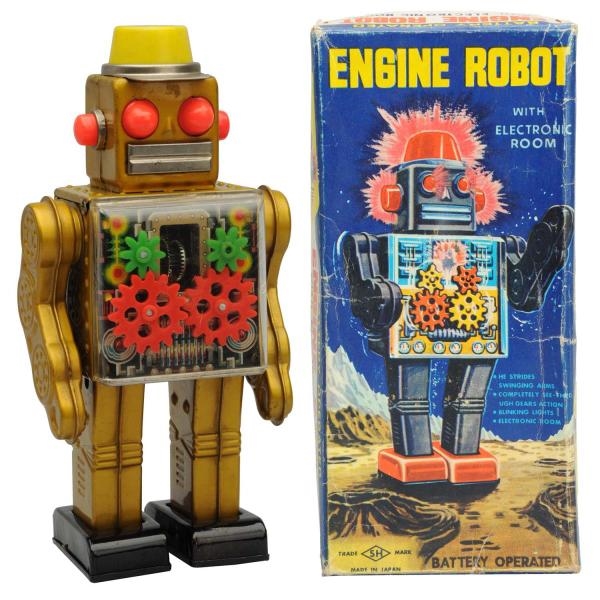 TIN LITHO & PAINTED BATTERY-OPERATED ENGINE ROBOT 