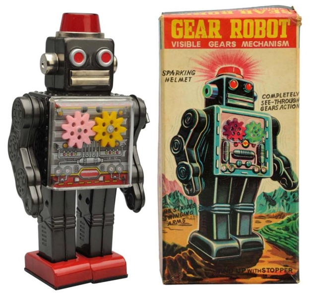TIN LITHO & PAINTED WIND-UP GEAR ROBOT.           