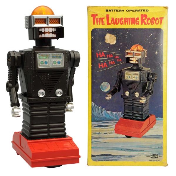 PLASTIC BATTERY-OPERATED LAUGHING ROBOT.          