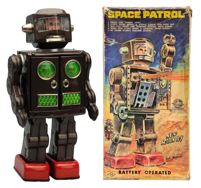 TIN LITHO & PAINTED BATTERY-OPERATED SPACE PATROL 