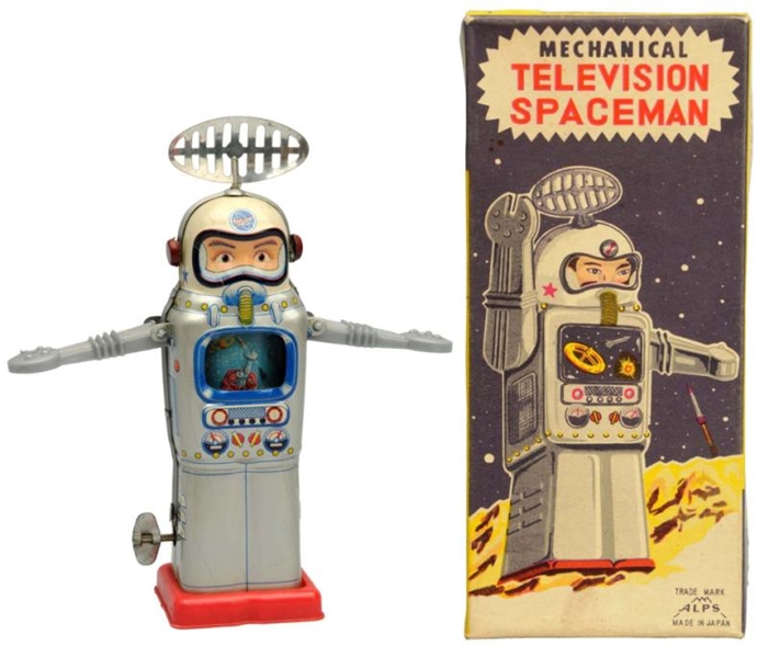 TIN LITHO WIND-UP TELEVISION SPACEMAN.            