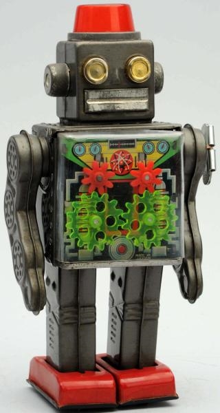 TIN LITHO & PAINTED WIND-UP GEAR ROBOT.           