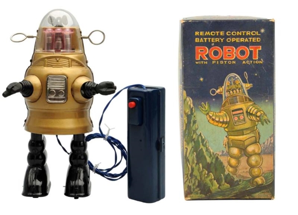 TIN PAINTED BATTERY-OPERATED PISTOL ACTION ROBOT. 